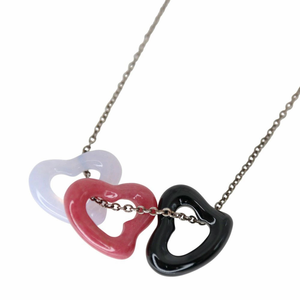 Tiffany Co Elsa Peretti Triple Open Heart Necklace Colored Sterling Silver